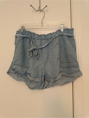 aerie Light Blue Ruffle Hem High-Waist Drawstring Shorts
